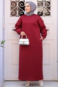 Modest Claret Red Long Sleeve Dress 23641BR - 3