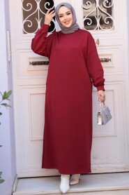 Modest Claret Red Long Sleeve Dress 23641BR - 2