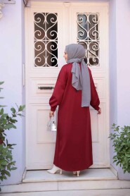 Modest Claret Red Long Sleeve Dress 23641BR - 5