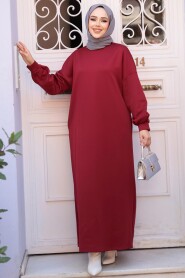 Modest Claret Red Long Sleeve Dress 23641BR - 4