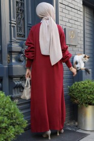 Modest Claret Red Long Sleeve Knitwear Dress 100013BR - 4