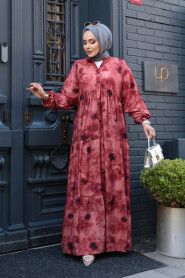 Modest Claret Red Maxi Dress 19040BR - 2