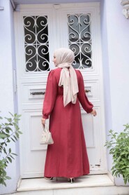 Modest Claret Red Pastel Dress 19042BR - 5