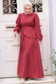 Modest Claret Red Pastel Dress 19042BR - 4