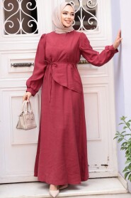 Modest Claret Red Pastel Dress 19042BR - 3