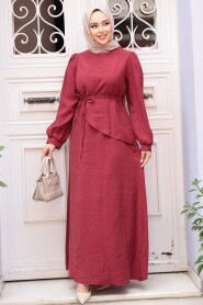 Modest Claret Red Pastel Dress 19042BR - 2