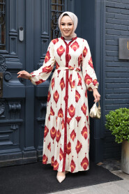 Modest Claret Red Pastel Dress 23926BR - 3