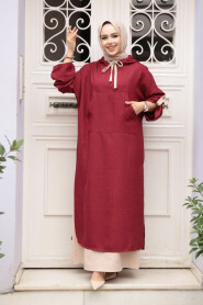 Modest Claret Red Pastel Dress 76612BR - 4
