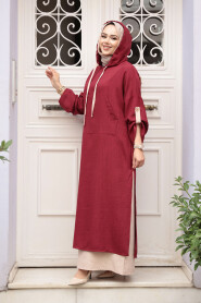 Modest Claret Red Pastel Dress 76612BR - 2