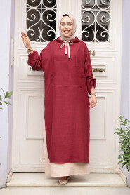 Modest Claret Red Pastel Dress 76612BR - 3