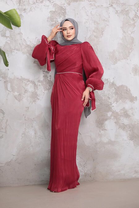 Modest Claret Red Plus Size Evening Dress 50193BR - NEVA STYLE