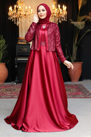 Modest Claret Red Plus Size Evening Gowns 25881BR - 1