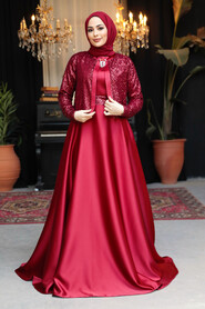 Modest Claret Red Plus Size Evening Gowns 25881BR - 2