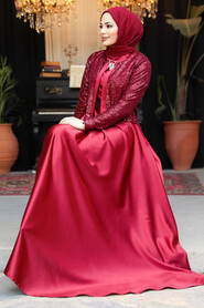 Modest Claret Red Plus Size Evening Gowns 25881BR - 3