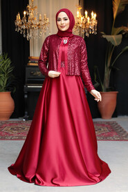 Modest Claret Red Plus Size Evening Gowns 25881BR - 4
