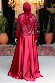 Modest Claret Red Plus Size Evening Gowns 25881BR - 5