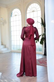 Modest Claret Red Satin Engagement Dress 52151BR - 4