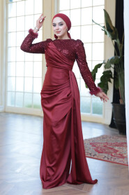 Modest Claret Red Satin Engagement Dress 52151BR - 2