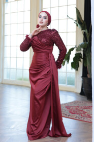 Modest Claret Red Satin Engagement Dress 52151BR - 3