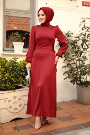 Modest Claret Red Satin Prom Dress 5948BR - 1