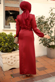 Modest Claret Red Satin Prom Dress 5948BR - 4