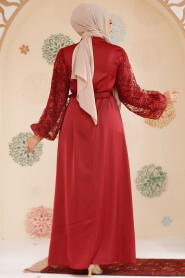 Modest Claret Red Satin Prom Gown 61512BR - 3