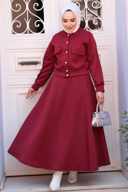 Modest Claret Red Skirt Dual Suit 12261BR - NEVA STYLE