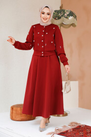 Modest Claret Red Skirted Dual Suit 1277BR 