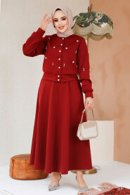 Modest Claret Red Skirted Dual Suit 1277BR - 2