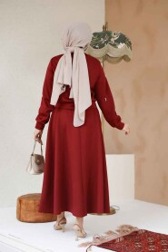 Modest Claret Red Skirted Dual Suit 1277BR - 3