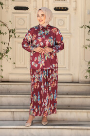 Modest Claret Red Skirted Dual Suit 13028BR - 3