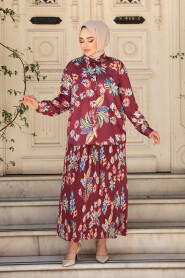 Modest Claret Red Skirted Dual Suit 13028BR 