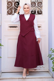 Modest Claret Red Skirted Dual Suit 75471BR - 2