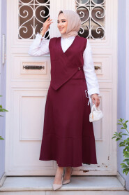 Modest Claret Red Skirted Dual Suit 75471BR - 1