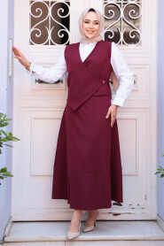 Modest Claret Red Skirted Dual Suit 75471BR - 3
