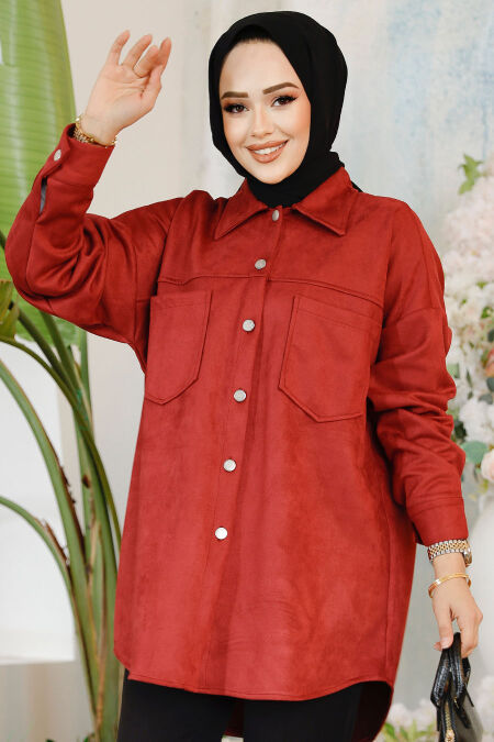 Modest Claret Red Suede Shirt 10305BR - NEVA STYLE