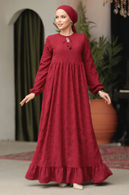 Modest Claret Red Summer Dress 23201BR - 3