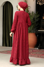 Modest Claret Red Summer Dress 23201BR - 4