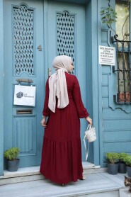 Modest Claret Red Summer Dress 239202BR - 4