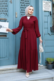 Modest Claret Red Summer Dress 239202BR - 3