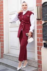 Modest Claret Red Three Suit 6169BR - 2