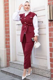 Modest Claret Red Three Suit 6169BR - 1