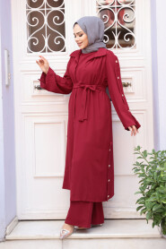 Modest Claret Red Three Suit 7677BR - 1
