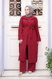 Modest Claret Red Three Suit 7677BR - 2