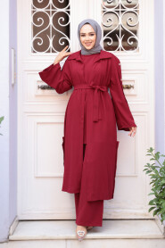 Modest Claret Red Three Suit 7677BR - 3