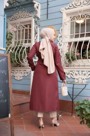 Modest Claret Red Trench Coat 6103BR - 3