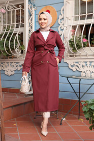 Modest Claret Red Trench Coat 6103BR - 2