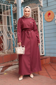 Modest Claret Red Trench Coat 684BR - 2
