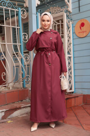 Modest Claret Red Trench Coat 684BR - 1