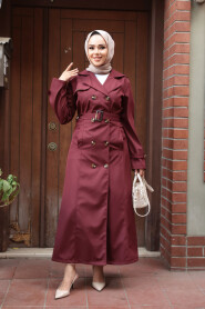 Modest Claret Red Trench Coat 7261BR - 2